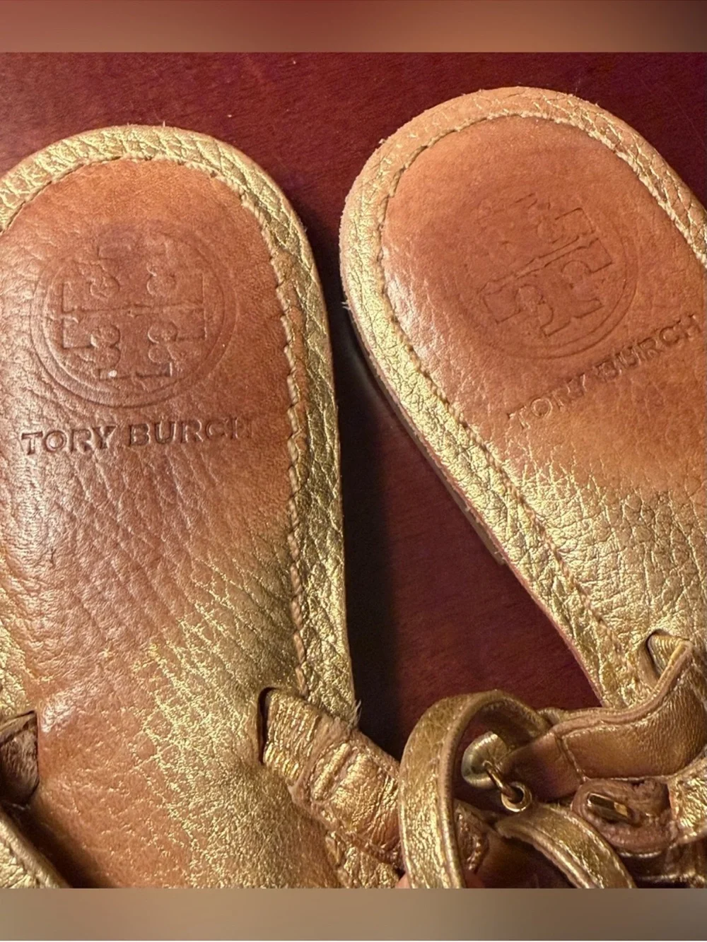 Tory Burch Metallic Gold Logo Thong Sandals